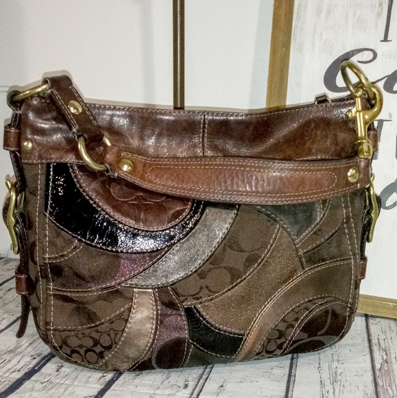 Coach Bags Coach Zoe Mosaic Brown Leather Suede Patchwork Hobo